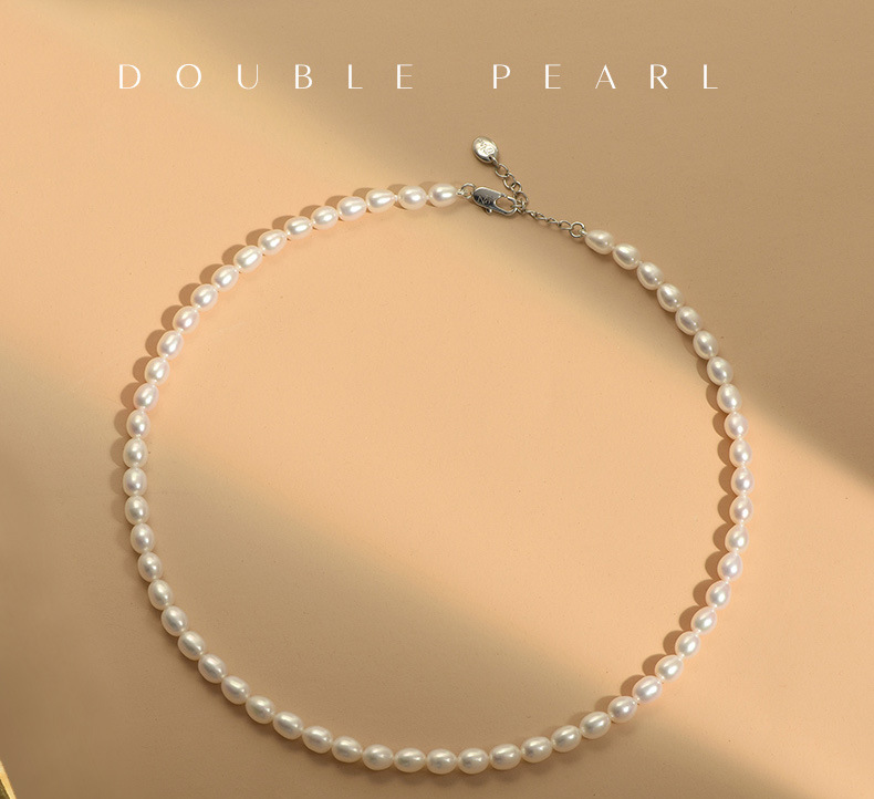 Classic Strand Double Pearl Elegant White Pearl Necklace with Silver Clasp